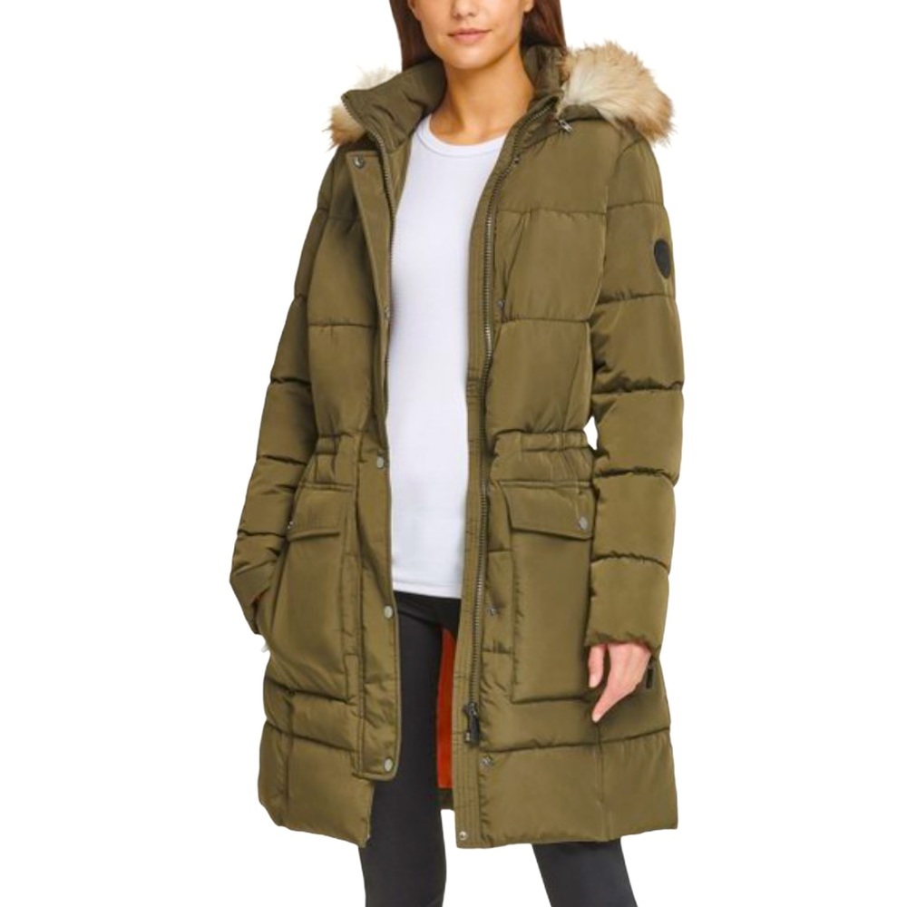 DKNY Faux-Fur Trim Hooded Women’s Parka/Coat - S - Picture 1 of 17